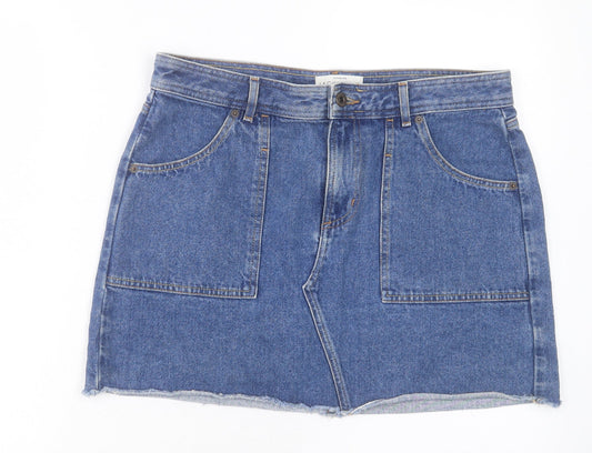 Jack Wills Womens Blue Cotton A-Line Skirt Size 12 Button