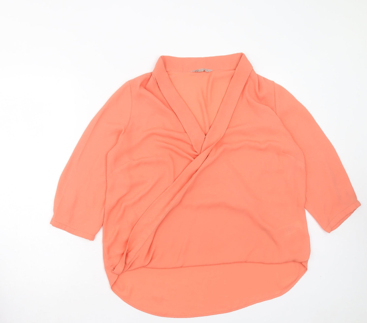 Marks and Spencer Womens Orange Polyester Basic Blouse Size 14 V-Neck