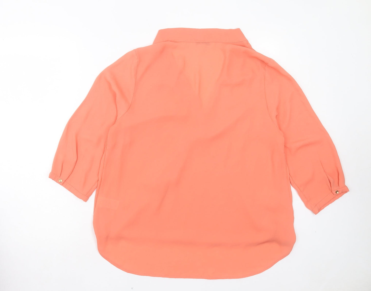 Marks and Spencer Womens Orange Polyester Basic Blouse Size 14 V-Neck