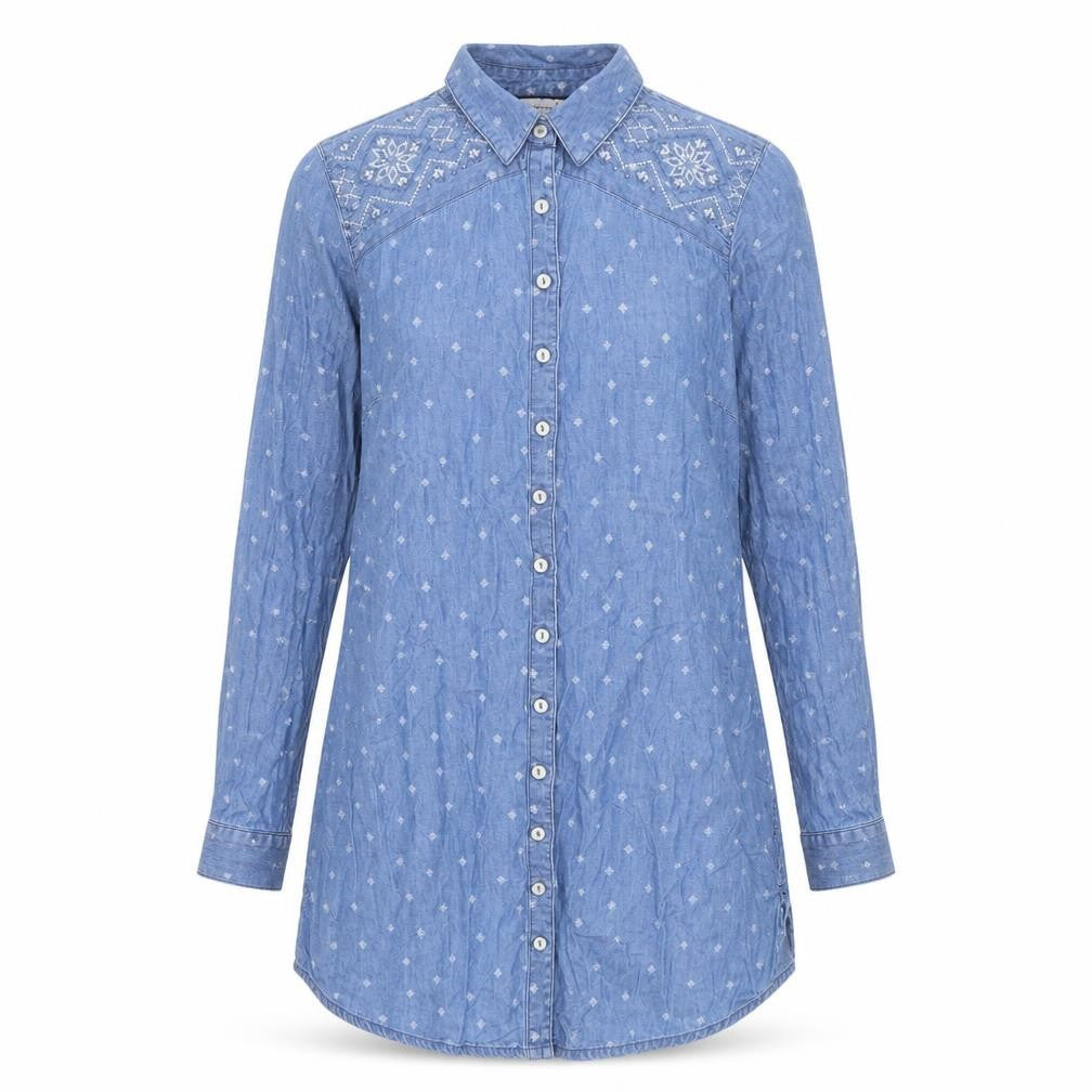 Marks & Spencer Womens Blue Geometric Cotton Shirt Dress Size 10 Collared Button