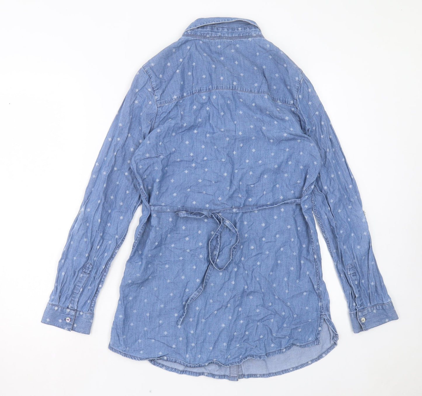 Marks and Spencer Womens Blue Geometric Cotton Shirt Dress Size 10 Collared Button