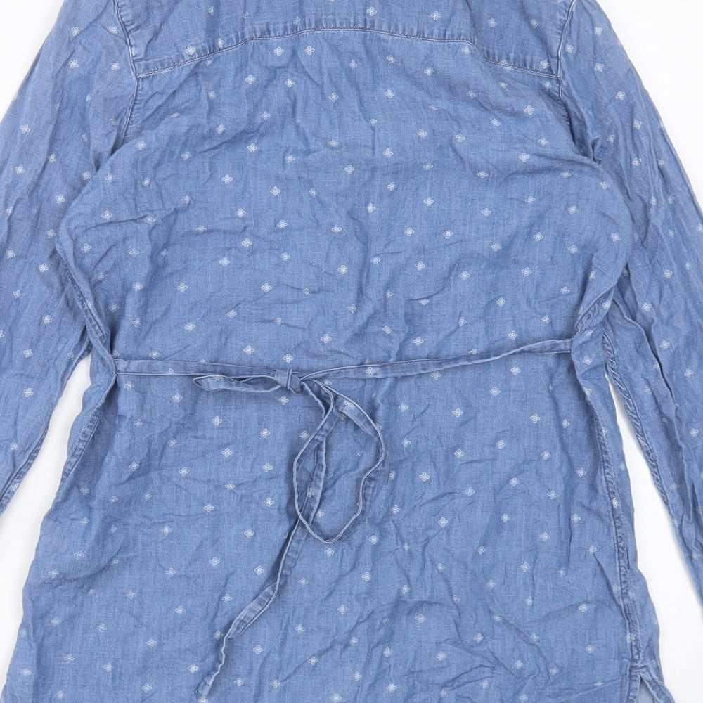 Marks and Spencer Womens Blue Geometric Cotton Shirt Dress Size 10 Collared Button