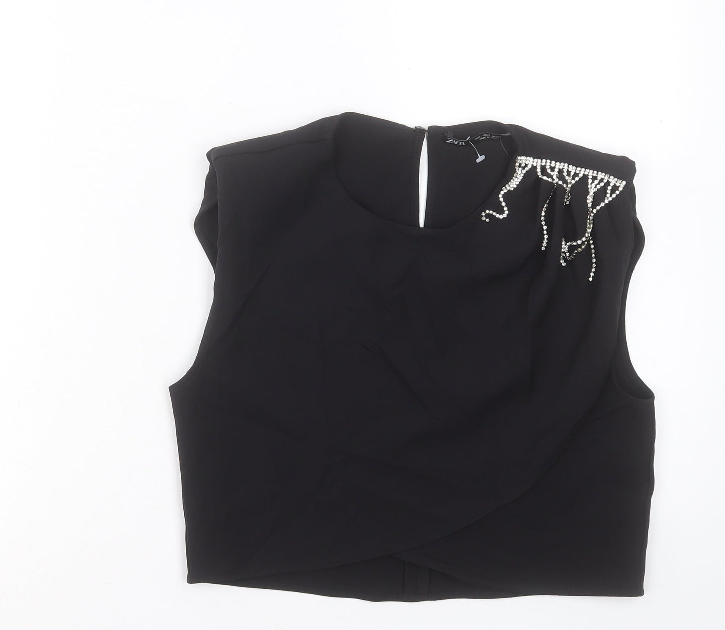 Zara Womens Black Polyester Cropped Tank Size S Crew Neck