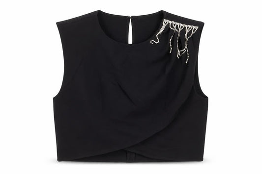 Zara Womens Black Polyester Cropped Tank Size S Crew Neck