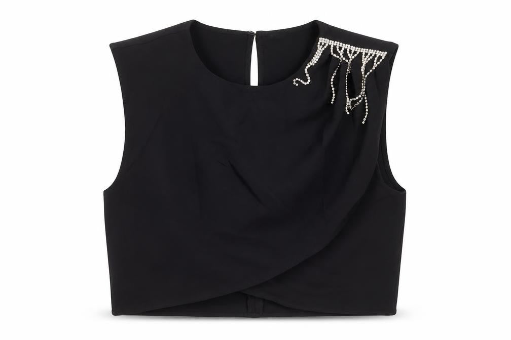 Zara Womens Black Polyester Cropped Tank Size S Crew Neck