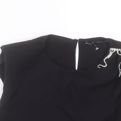 Zara Womens Black Polyester Cropped Tank Size S Crew Neck
