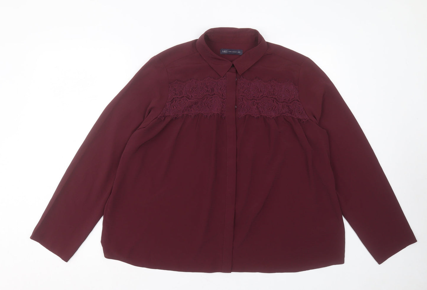 Marks and Spencer Womens Purple Polyester Basic Button-Up Size 18 Collared - Lace Detail