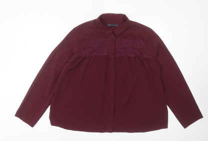 Marks & Spencer Womens Purple Polyester Basic Button-Up Size 18 Collared - Lace Detail