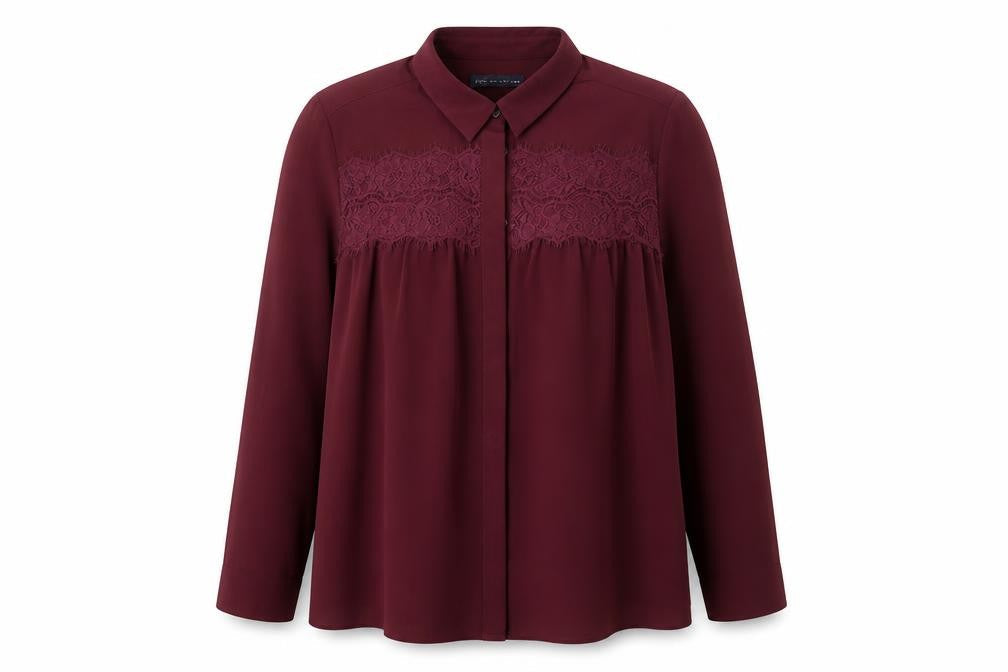 Marks & Spencer Womens Purple Polyester Basic Button-Up Size 18 Collared - Lace Detail