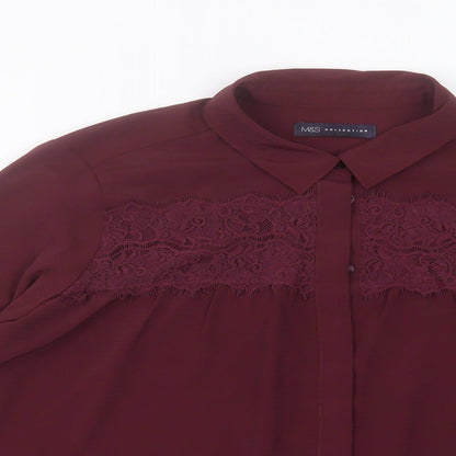 Marks & Spencer Womens Purple Polyester Basic Button-Up Size 18 Collared - Lace Detail
