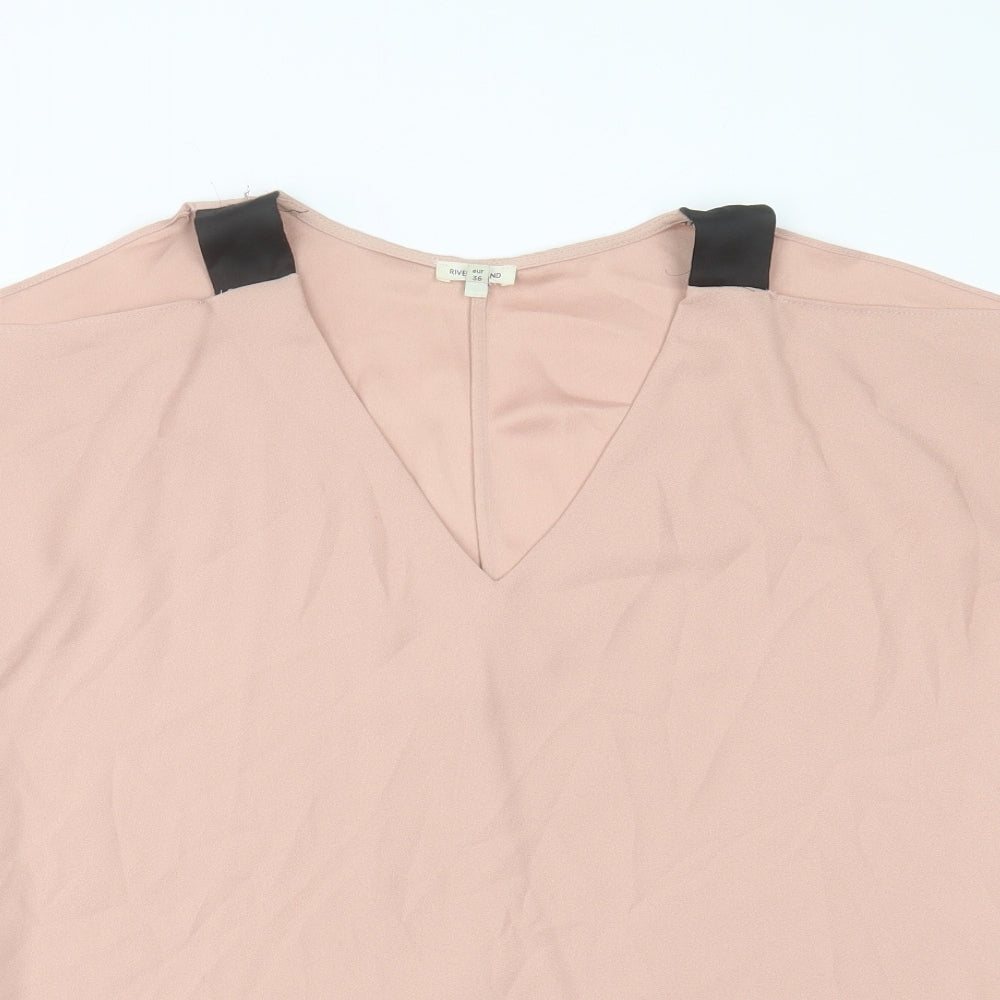 River Island Womens Pink Polyester Basic T-Shirt Size 10 V-Neck - Cold Shoulder