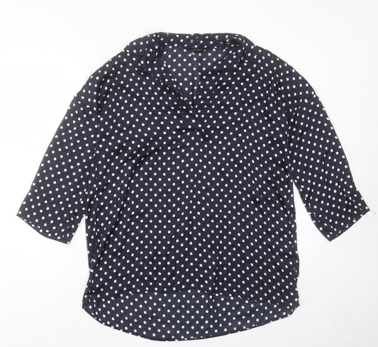Zara Womens Blue Polka Dot Polyester Basic Blouse Size S V-Neck