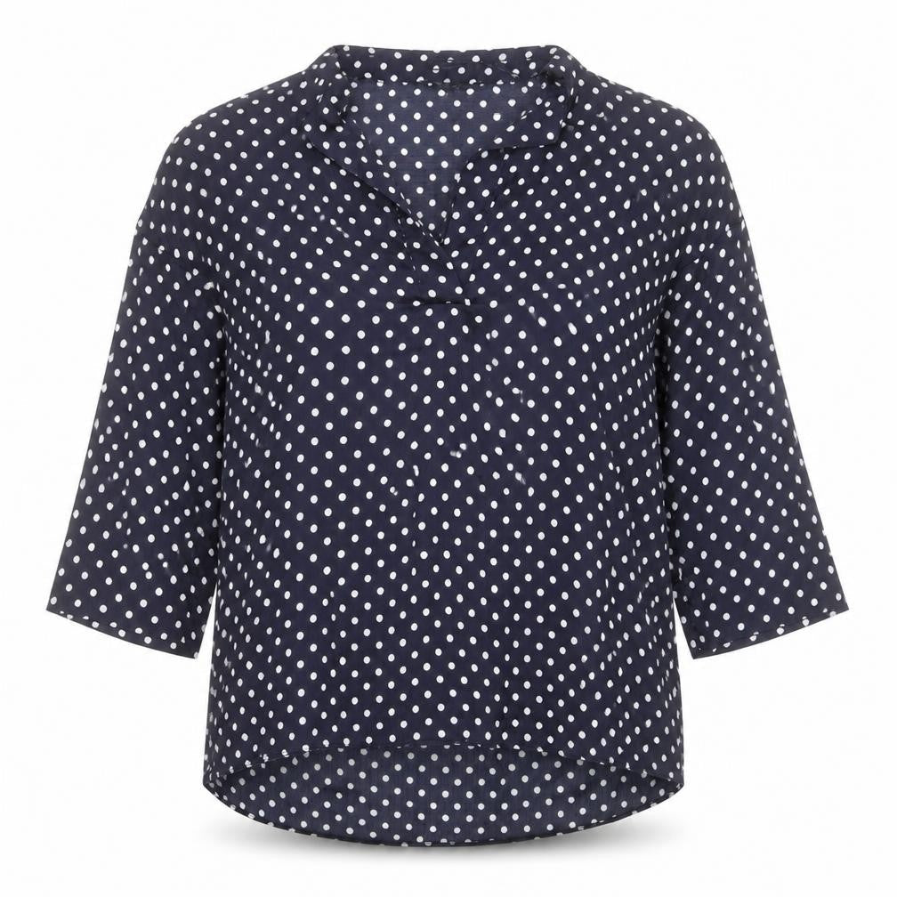 Zara Womens Blue Polka Dot Polyester Basic Blouse Size S V-Neck