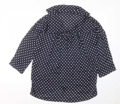 Zara Womens Blue Polka Dot Polyester Basic Blouse Size S V-Neck