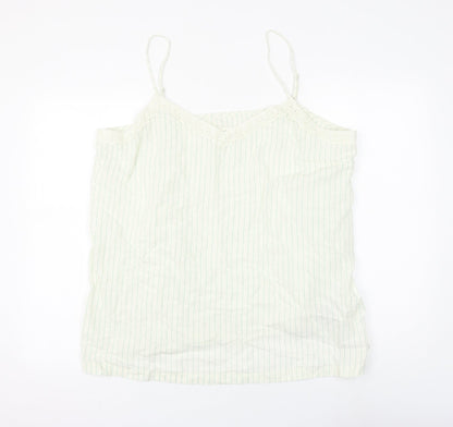 Marks & Spencer Womens White Striped Viscose Basic Tank Size 22 V-Neck