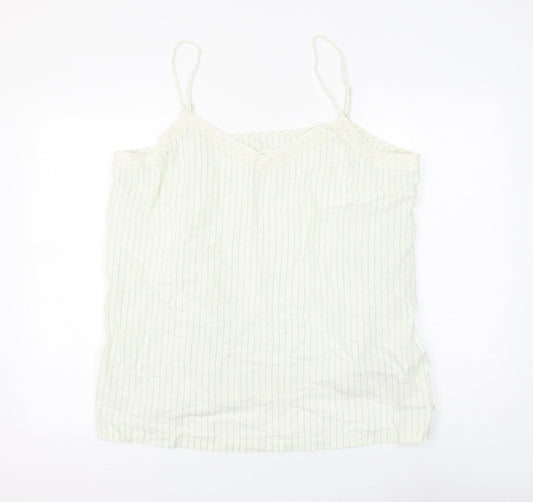 Marks and Spencer Womens White Striped Viscose Basic Tank Size 22 V-Neck