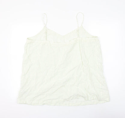 Marks & Spencer Womens White Striped Viscose Basic Tank Size 22 V-Neck