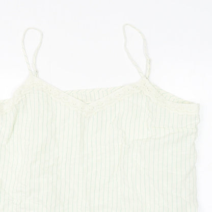 Marks & Spencer Womens White Striped Viscose Basic Tank Size 22 V-Neck
