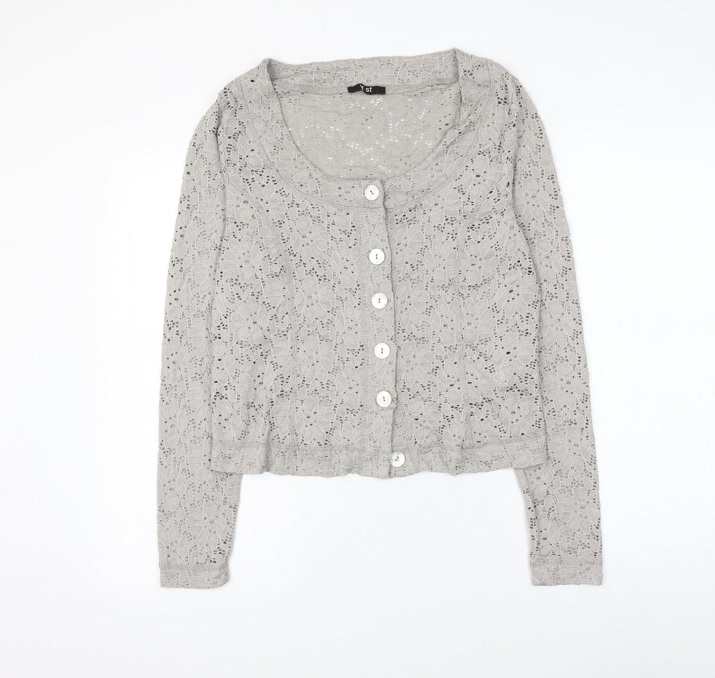 Yest Womens Grey Scoop Neck Floral Viscose Cardigan Jumper Size M