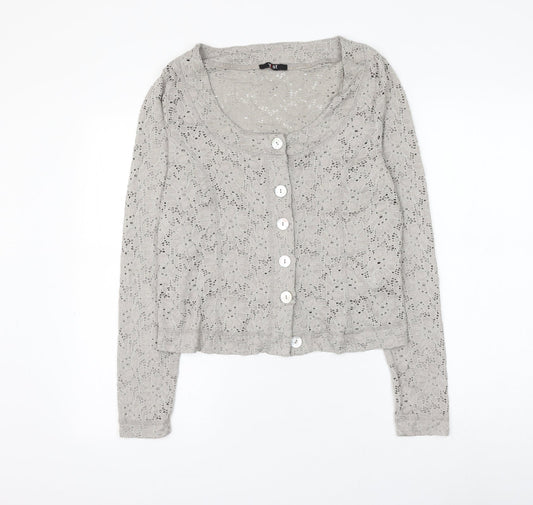 Yest Womens Grey Scoop Neck Floral Viscose Cardigan Jumper Size M