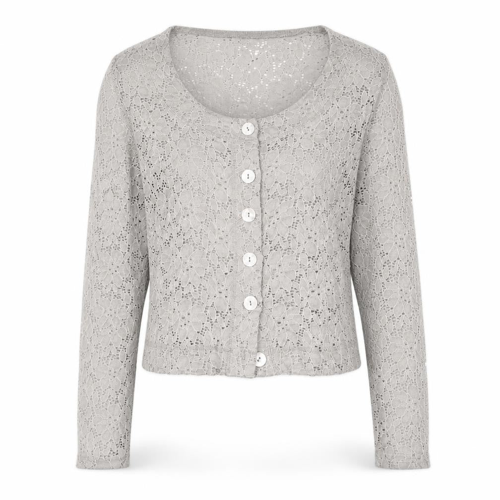 Yest Womens Grey Scoop Neck Floral Viscose Cardigan Jumper Size M