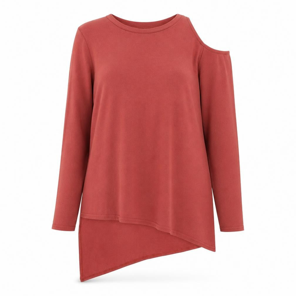 River Island Womens Red Round Neck Polyester Pullover Jumper Size 10 - Cold Shoulder Asymmetric