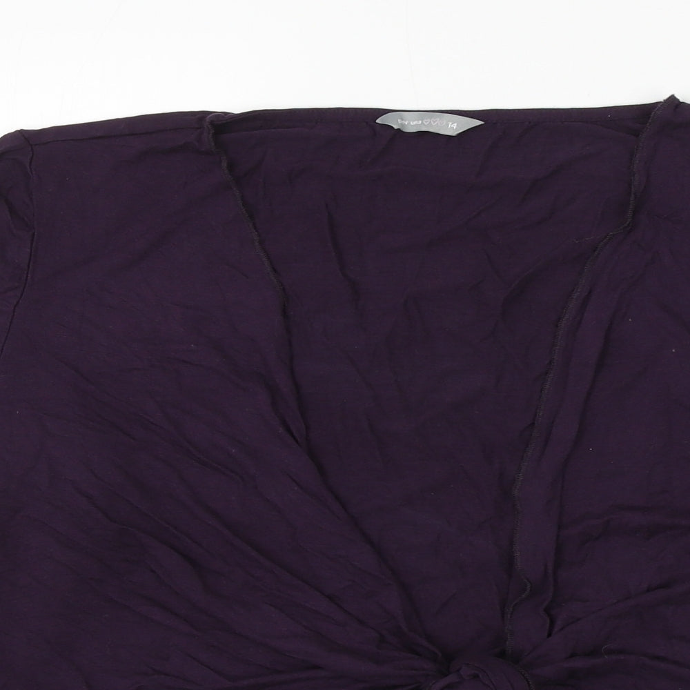 Marks and Spencer Womens Purple V-Neck Viscose Cardigan Jumper Size 14 - Knot Front