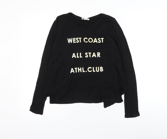 H&M Girls Black Viscose Basic Blouse Size 11-12 Years Round Neck Pullover - West Coast Slogan