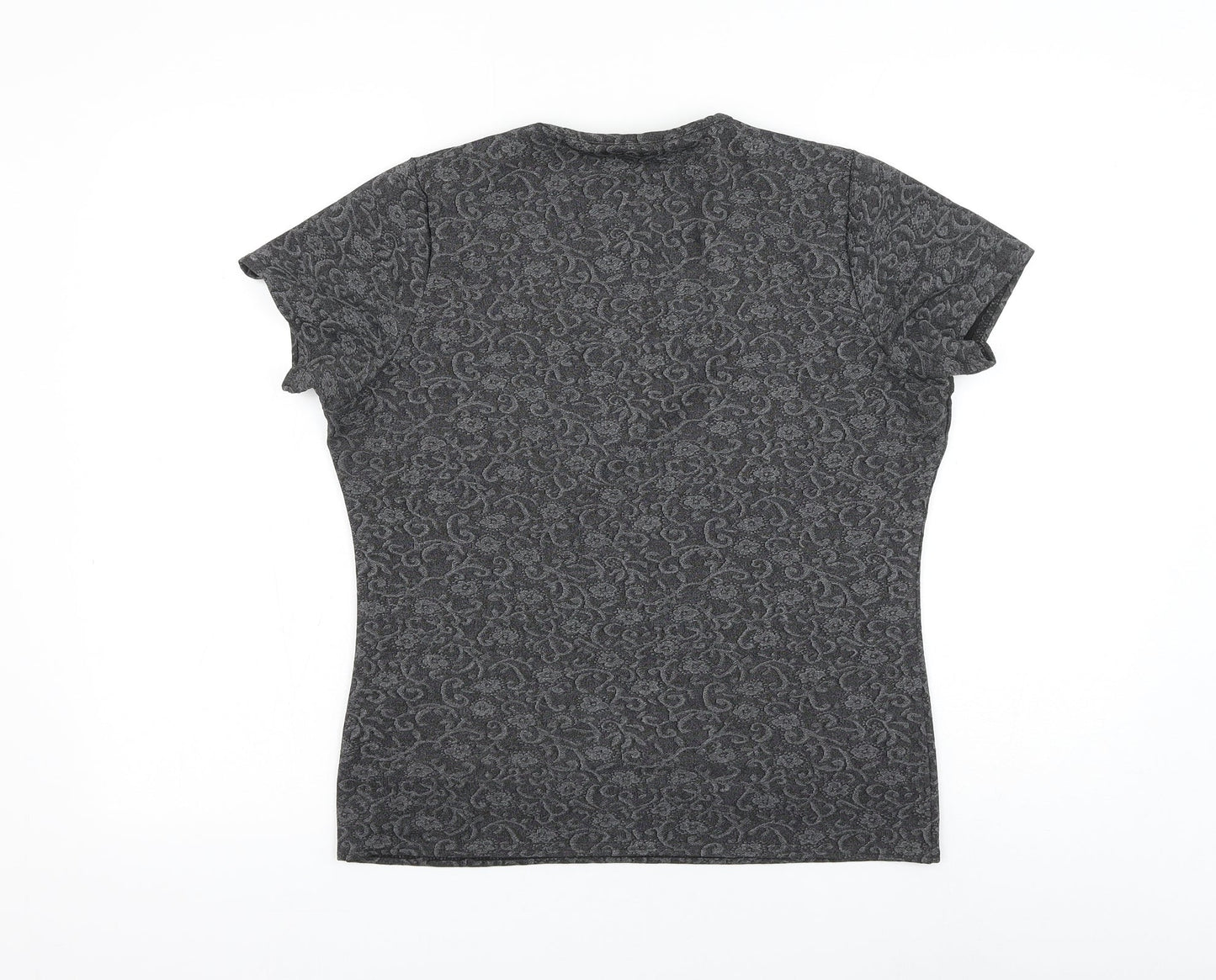 newloo Womens Grey Floral Polyester Basic Blouse Size 16 V-Neck