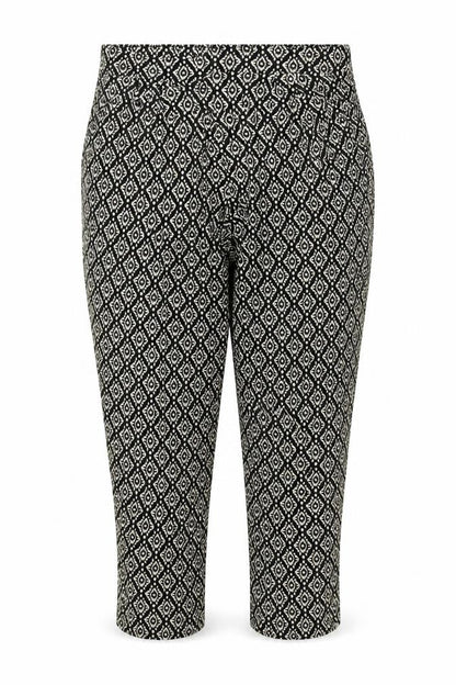 prew Womens Black Geometric Viscose Capri Trousers Size 32 in L22 in Regular
