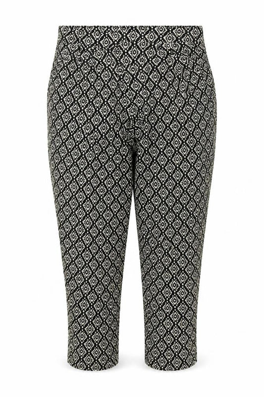 prew Womens Black Geometric Viscose Capri Trousers Size 32 in L22 in Regular