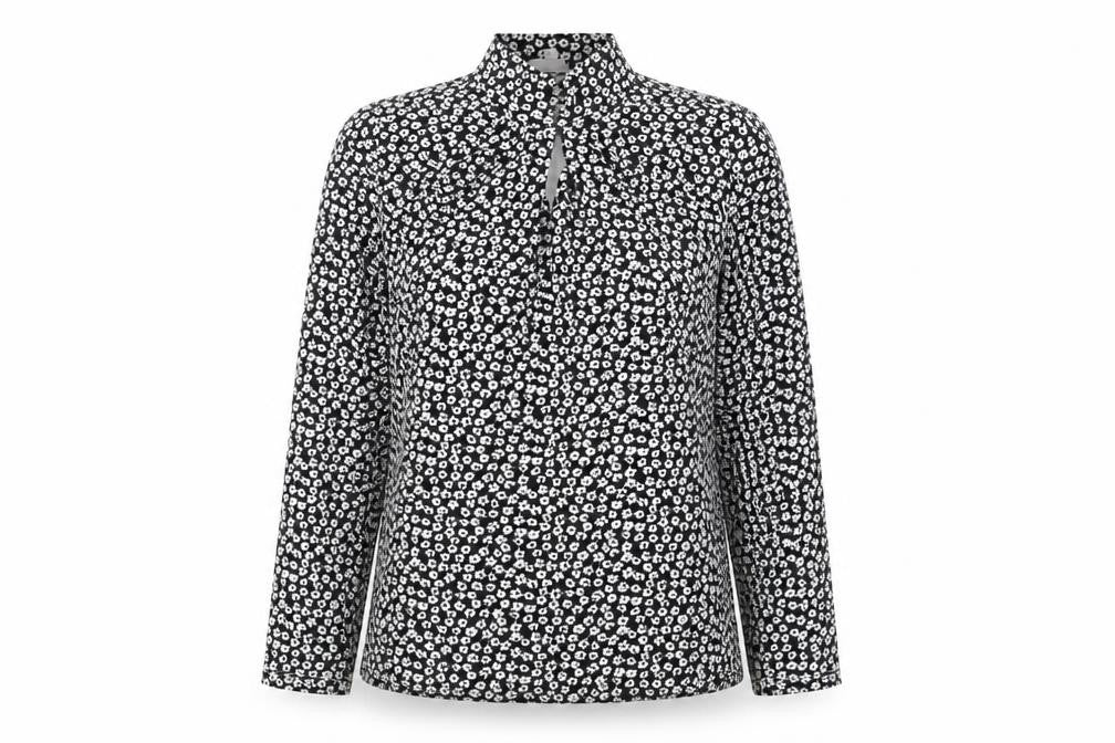 red herr Womens Black Floral Cotton Basic Blouse Size 12 Mock Neck