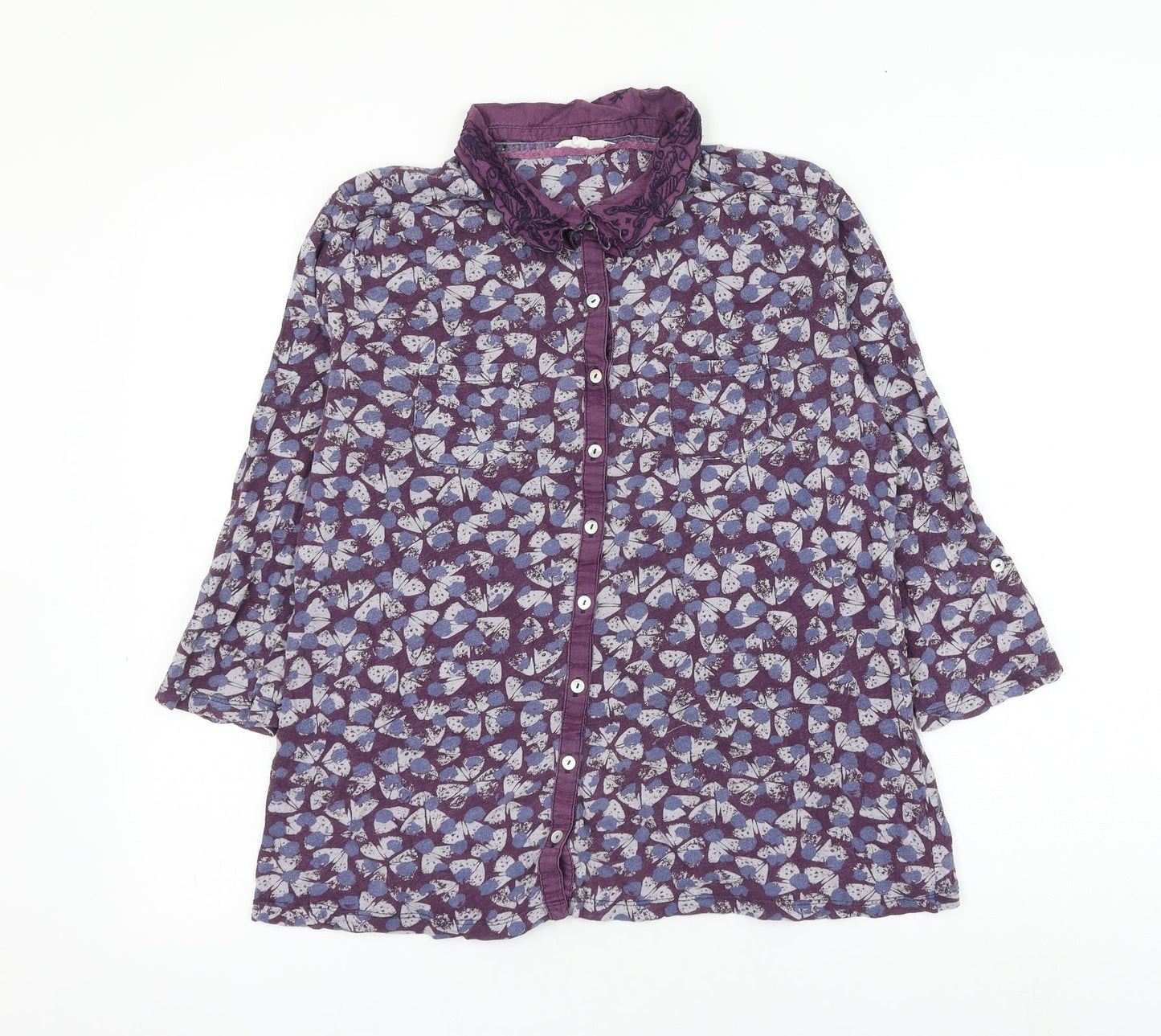 white stu Womens Purple Geometric Cotton Basic Button-Up Size 12 Collared - Butterfly