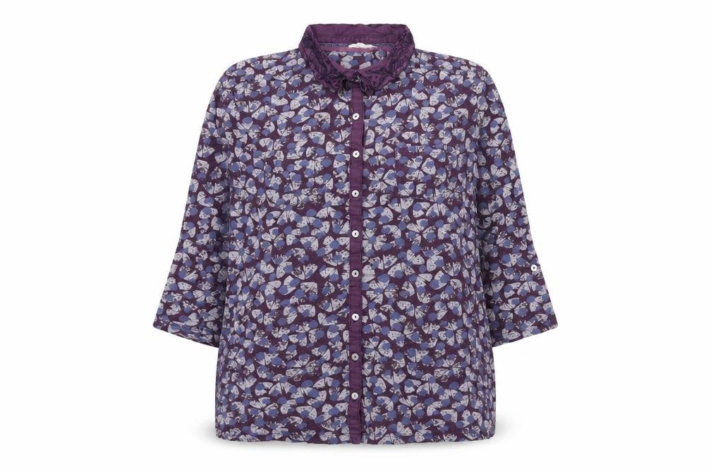 white stu Womens Purple Geometric Cotton Basic Button-Up Size 12 Collared - Butterfly