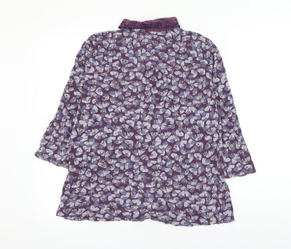 white stu Womens Purple Geometric Cotton Basic Button-Up Size 12 Collared - Butterfly