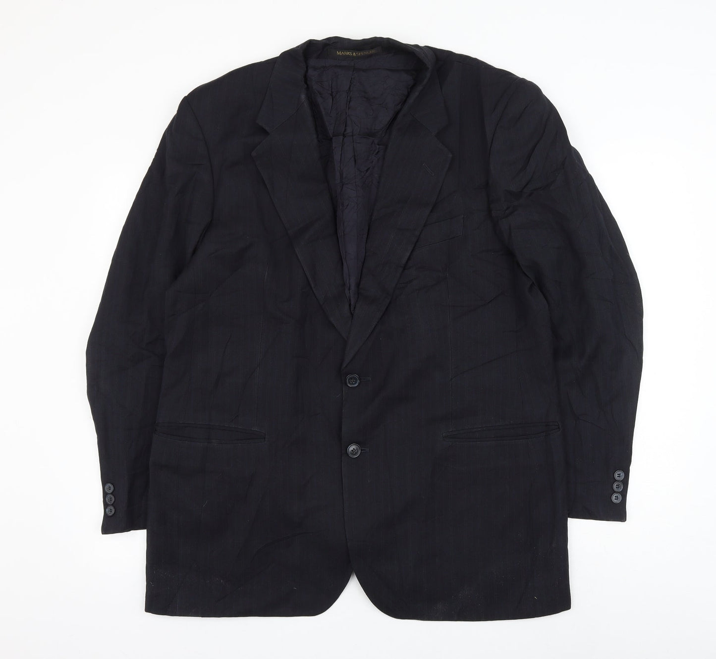 Marks and Spencer Mens Blue Striped Polyester Jacket Suit Jacket Size 42
