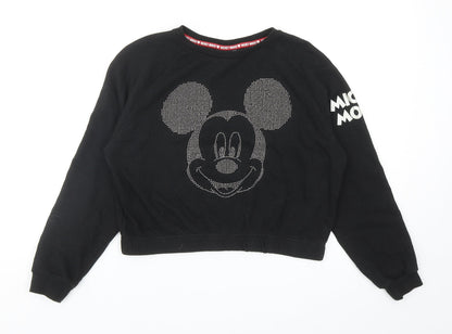 Preloved Primark Girls Black Cotton Pullover Sweatshirt Size 11-12 Years Pullover - Mickey Mouse - Front