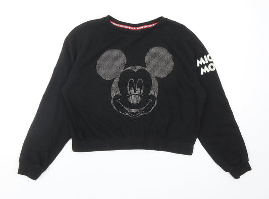 Primark Girls Black Cotton Pullover Sweatshirt Size 11-12 Years Pullover - Mickey Mouse