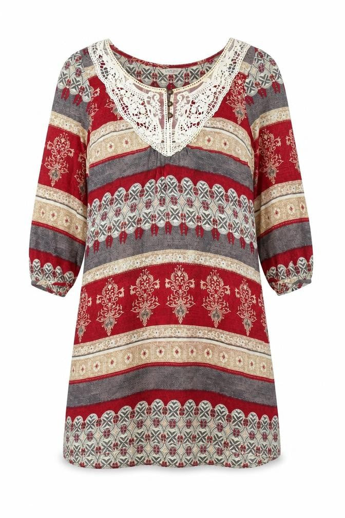 Indigo Womens Multicoloured Geometric Viscose A-Line Size 8 Scoop Neck Pullover