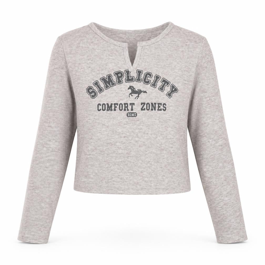 Daze Womens Grey Polyester Cropped T-Shirt Size L V-Neck - Simplicity