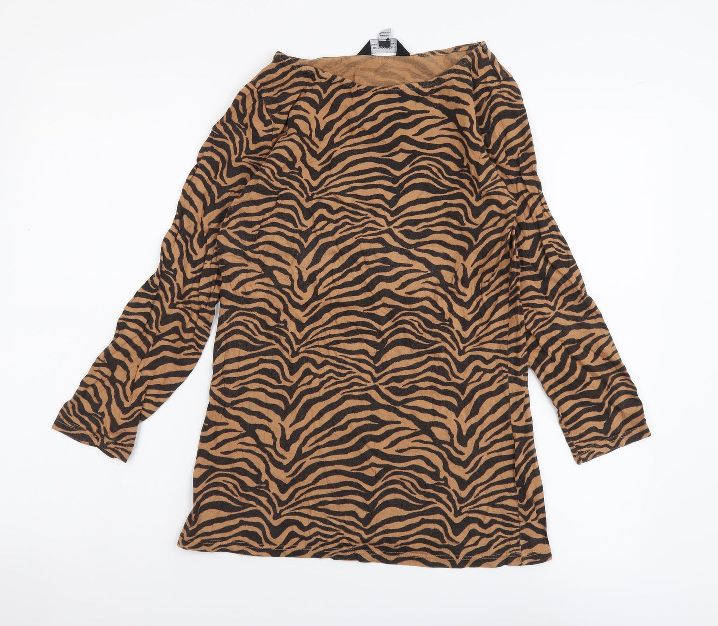 Dorothy Perkins Womens Brown Animal Print Cotton Basic Blouse Size 8 Boat Neck - Tigger Pattern