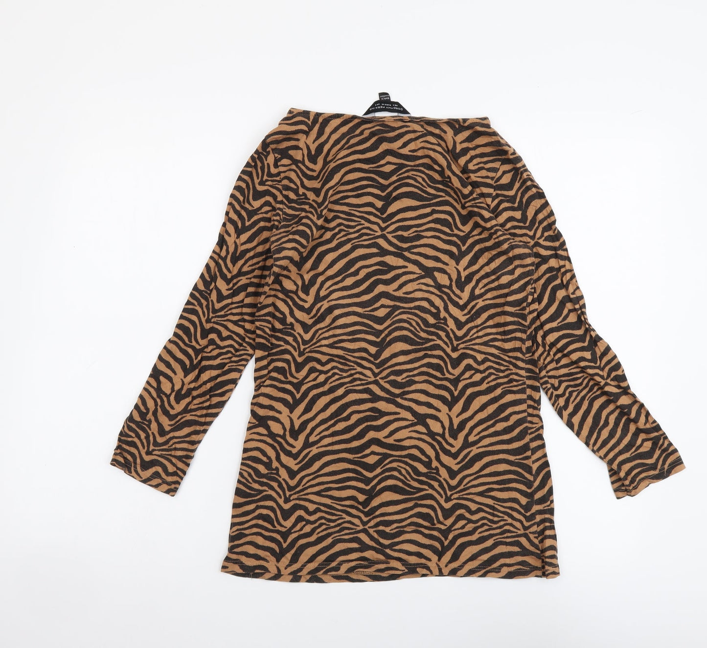 Dorothy Perkins Womens Brown Animal Print Cotton Basic Blouse Size 8 Boat Neck - Tigger Pattern