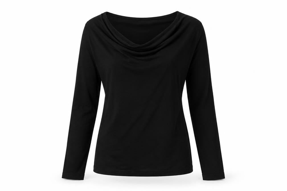 Multiply Womens Black Polyester Basic T-Shirt Size M Cowl Neck