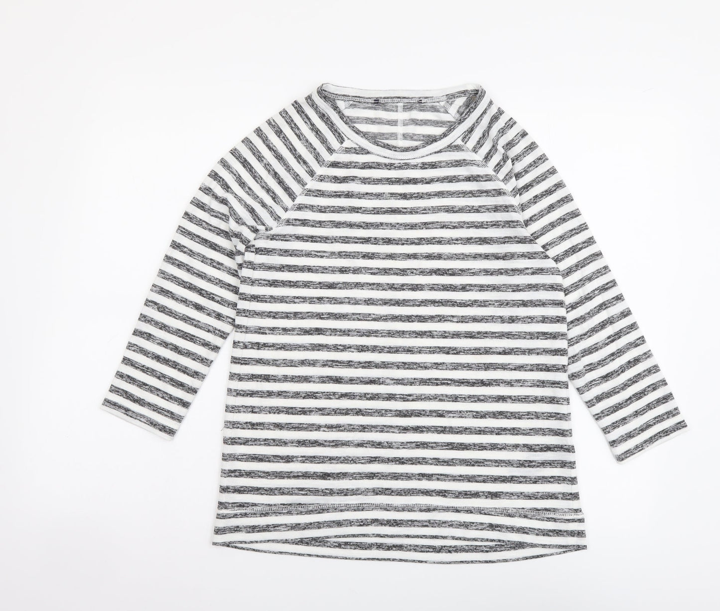 Marks and Spencer Womens Grey Striped Polyester Basic T-Shirt Size 8 Round Neck