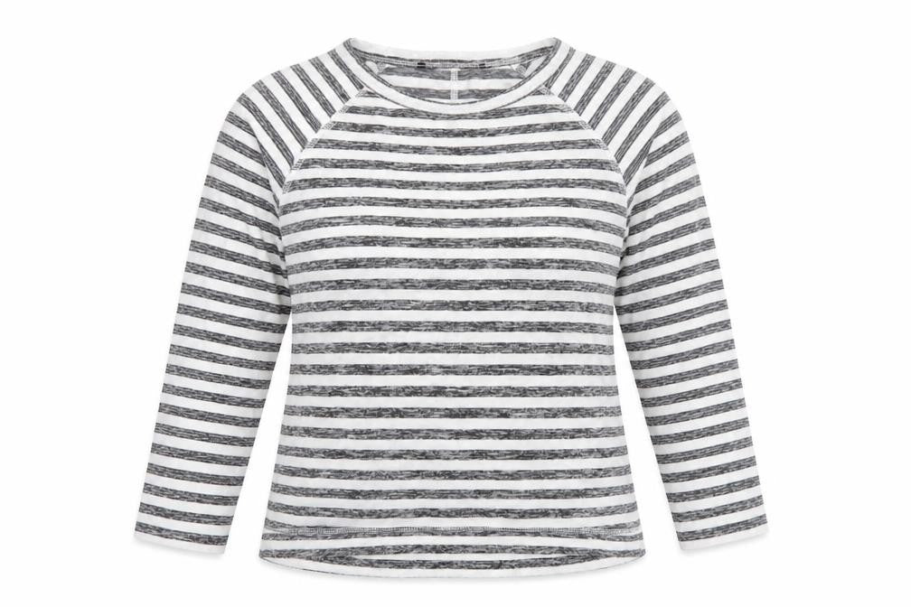 Marks & Spencer Womens Grey Striped Polyester Basic T-Shirt Size 8 Round Neck
