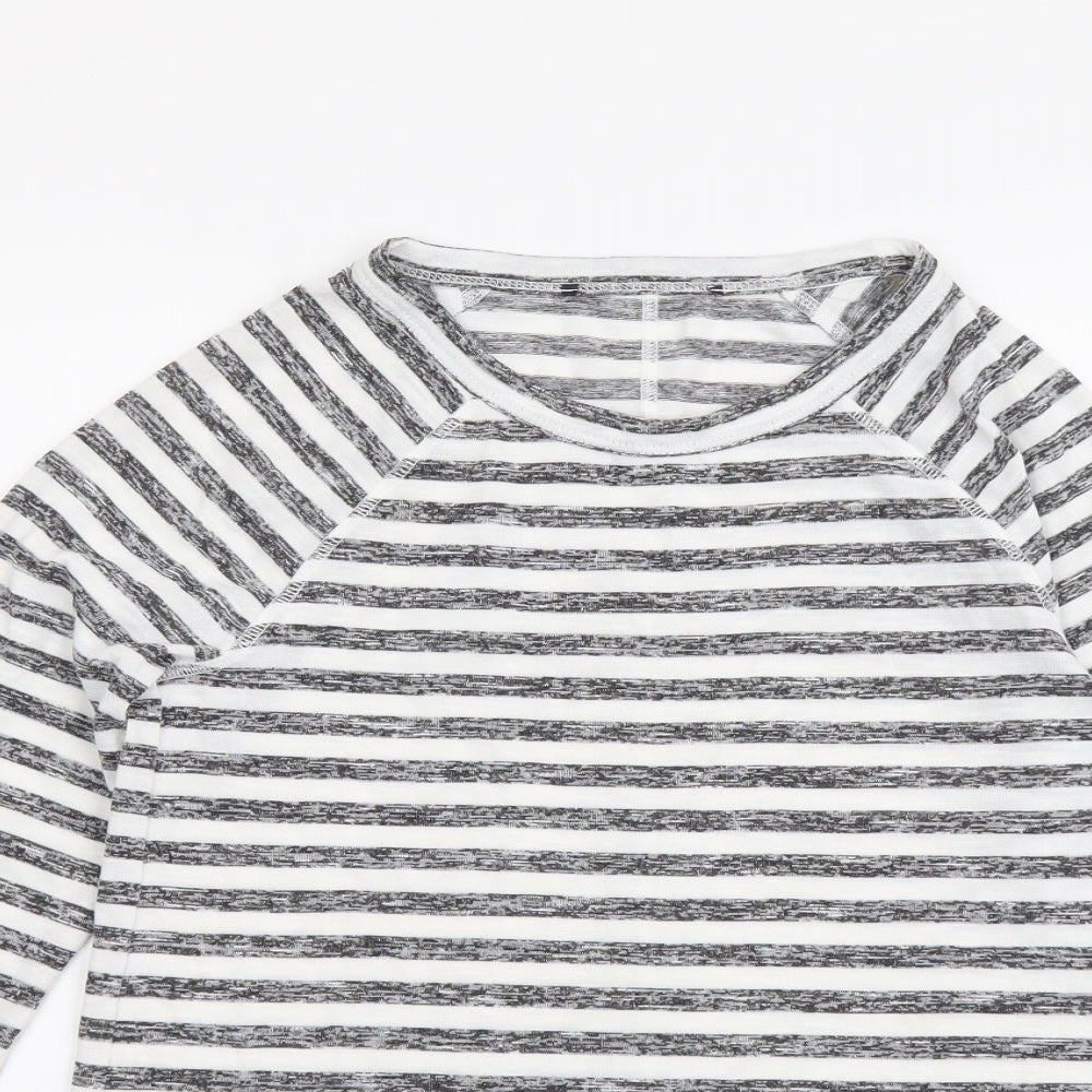 Marks and Spencer Womens Grey Striped Polyester Basic T-Shirt Size 8 Round Neck