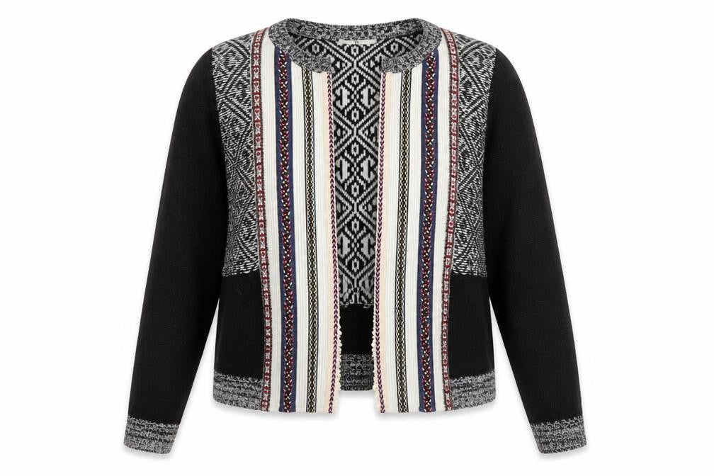 TU Womens Multicoloured V-Neck Geometric Acrylic Cardigan Jumper Size 12