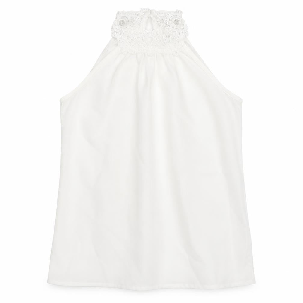 SheIn Womens White Polyester Basic Tank Size M Halter - Crochet Neckline
