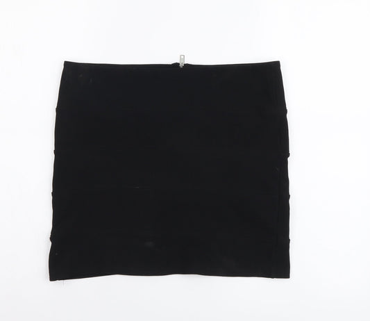 Prewron Womens Black Polyester Mini Skirt Size 30 in Zip