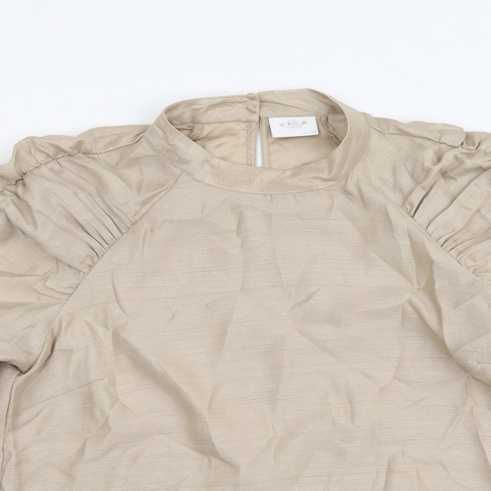 VILA Womens Beige Polyester Basic Blouse Size M Mock Neck